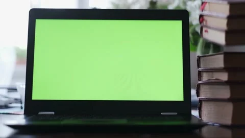 4k resolution and 25 fps, close up footage of green screen on laptop Stock Footage 154198622