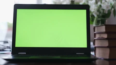 4k resolution and 25 fps, close up footage of green screen on laptop Stock Footage 154198640