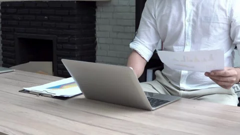 4k resolution Close up man ware casual working on laptop computer Stock Footage 267818828