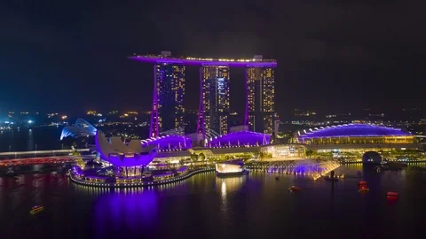 4K resolution of drone hyperlapse view of Marina bay Stock Footage 121813126