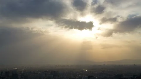 4k resolution Sun beams above city Stock Footage 22998172