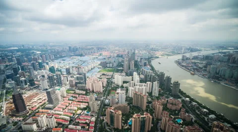 4k resolution Super wide aerial view of Shanghai skyline Stock Footage 45542464