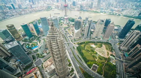 4k resolution Super wide aerial view of Shanghai skyline Stock Footage 45543778