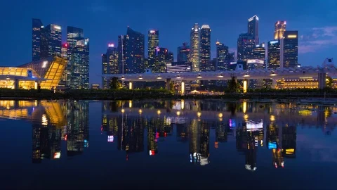 4K resolution time lapse of Financial business district in Singapore at night Stock Footage 121812816