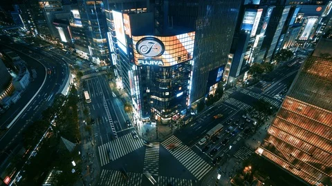 4K resolution Time lapse of Ginza crossing at night in Tokyo, Japan Stock Footage 121811703