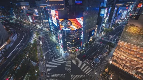 4K resolution Time lapse of Ginza crossing at night in Tokyo, Japan Stock Footage 121811756