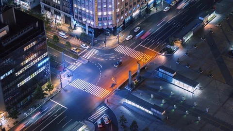 4K resolution time lapse of road in Sapporo night city Video stock 121811842
