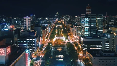4K resolution time lapse of Sapporo night city Stock Footage 121812052