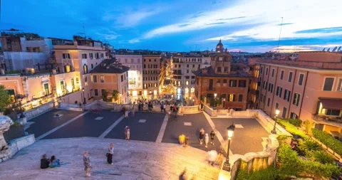 4k resolution time-lapse view of the Spanish steps in Rome, Italy in the evening Stock Footage 244491697
