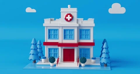 4k Resolution Video: Abstract Scene with Cartoon Hospital Building on a blu.. Stock Footage 273811079