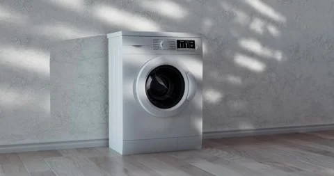 4k Resolution Video: Modern White Washing Machine in Room with White Walls .. Stock Footage 266438367