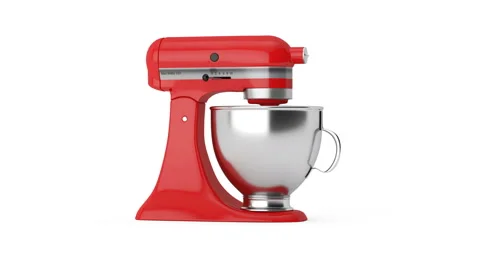 4k Resolution Video: Red Kitchen Stand Food Mixer Seamless Looped Rotating Stock Footage 136318775