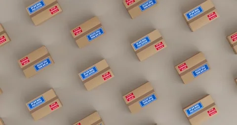 4k Resolution Video: Rows of Cardboard Package and Parcel Box Packages Seam.. Stockbeeldmateriaal 307389202