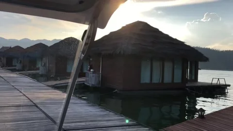 4K Resort with floating accommodation in Kanchanaburi, Thailand Stock Footage 324903353