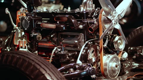 4K - Retro car engine structure Stock-Footage 132329382