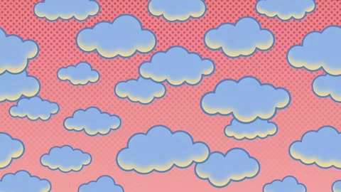 4K Retro Pop Art Clouds with Pink Halftone Pattern Loop Stock Footage 346159536