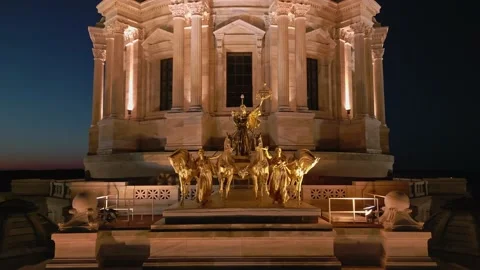 4K Reverse Aerial Shot Saint Paul Capitol Building Statues At Night Stock Footage 223501876