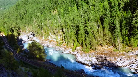 4K River Landscape, Blue Mountain River and Green Forest Landscape Stock Footage 66656218