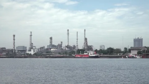 4K river side fuel oil refinery industry plant 02 Stock Footage 112874630