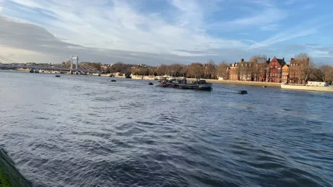 4K River Thames and Albert Bridge from Battersea Park, London. Stock Footage 153546816