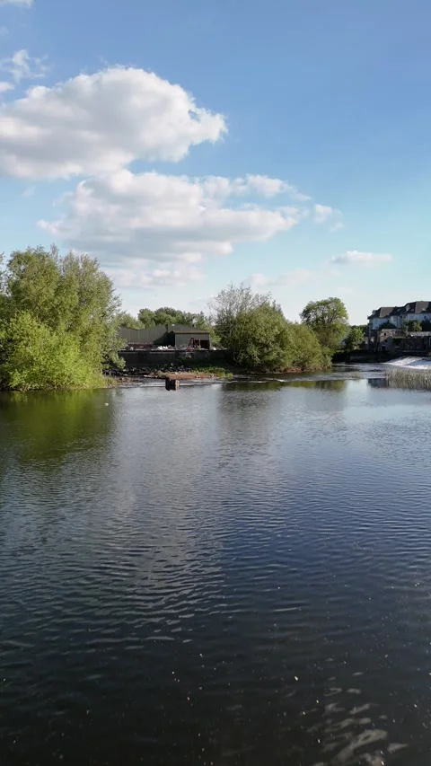 4K River Weir and Riverside Buildings in Carlow Ireland Stock-Footage 333929840