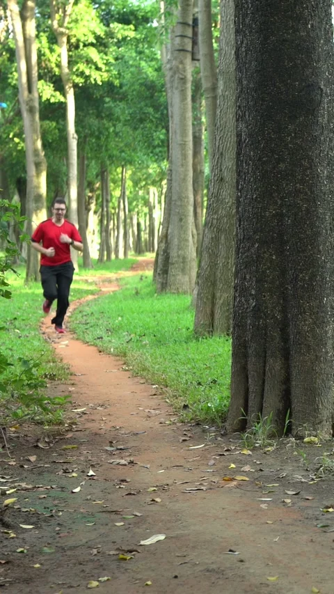 4K Road runner caucasian man running on path park Taipei. Healthy lifestyle Stock Footage 315520264