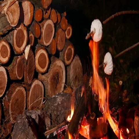 4K .Roasting two Marshmallows At Camp Fire Vídeo Stock 69699846