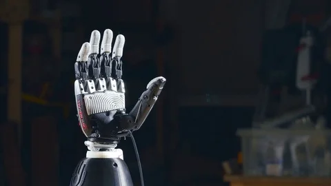 4K. Robot Arm. Futuristic robotic hand in motion Stock Footage
