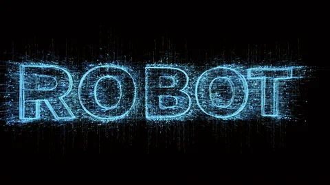 4k robot word tag cloud,text design animation,binary computer code. 库存影片 111507945