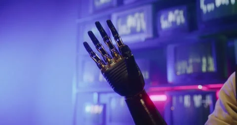4K Robotic Hand Macro Articulating Fingers High Tech Bionic Movement Stock-Footage 334444564