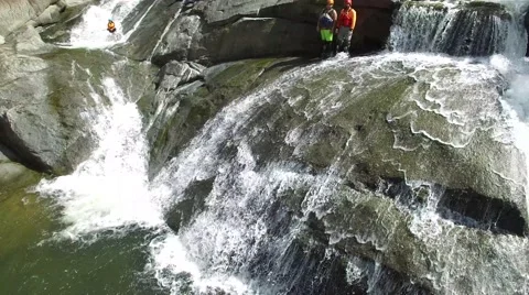 4K Rock Waterfall Jump Dive Stock Footage 63618121