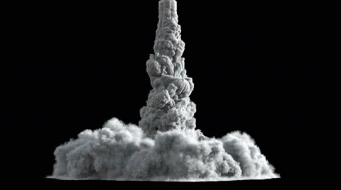 4K Rocket launch or Takeoff smoke and fire texture isolated on black background Stock Footage