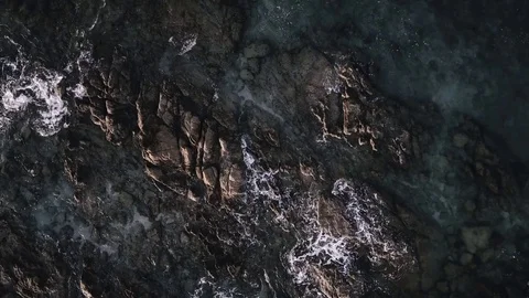 4K Rocks and Waves Overhead Stock Footage 81890349