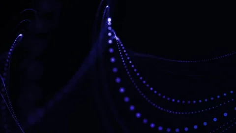 4k Rolling Shiny Blue Particles Strings Black Background Stock Footage 319007280