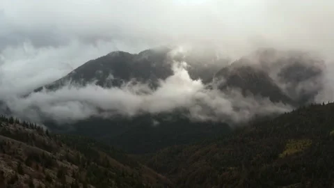 4k Rolling Winter Clouds Mt St Helens Aerial Drone View Stock Footage 154308925