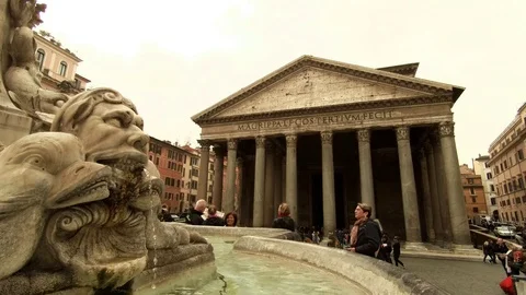 4K Rome Pantheon Square with Baroque fountain in foreground Stock Footage 87339490