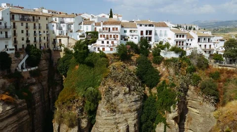 4k Ronda, Spain. Panoramic view of the old city of Ronda Stock Footage 66531631