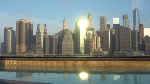 4K+ Rooftop Pool View of New York City Skyline Stock Footage 79129444