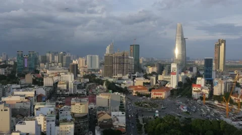 4K Rooftop view busy traffic at intersection, Ho Chi Minh City/Saigon, Vietnam Stock Footage 65982048
