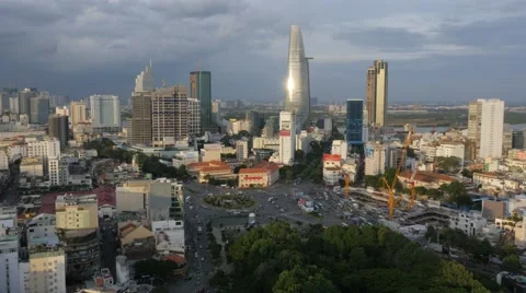 4K Rooftop view busy traffic at intersection, Ho Chi Minh City/Saigon, Vietnam Stock Footage 65988134