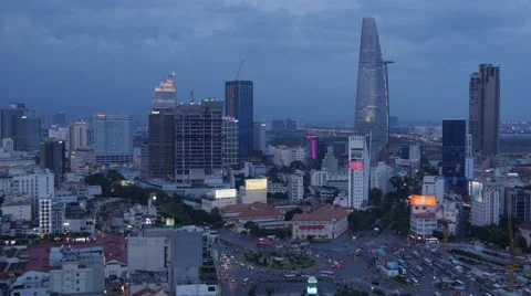 4K Rooftop view skyline, high speed traffic, Ho Chi Minh City/Saigon, Vietnam Stock Footage 66332203