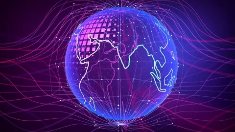 4k rotate earth with animated light grid and wave lines Vídeos de archivo 209186033