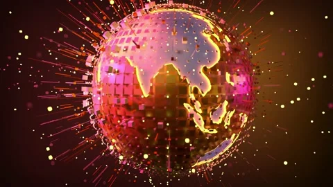 4k rotate orange earth light grid for ecology and green energy Stock Footage 218977377