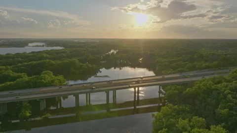 4K Rotating Aerial View Of 169 Bridge Over Minnesota River Savage MN Stock Footage 278380838