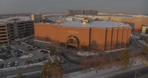 4K Rotating Aerial View Of Macy's South Entrance Mall Of America At Sunset Stock Footage 257417179
