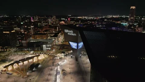 4K Rotating Aerial View Of US Bank Stadium And Minneapolis Skyline At Night Stock Footage 225650225