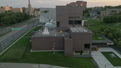 4K Rotating Aerial View Of Walker Art Center At Sunset In Minneapolis Stock Footage 225647842