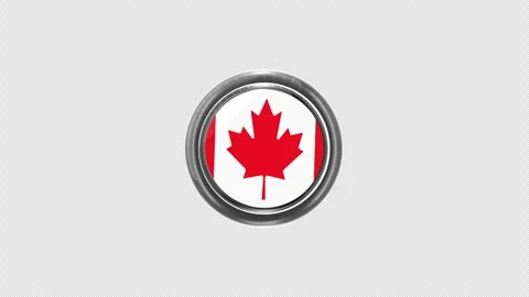 4K Rotating Canada Glass Flag Badge Icon Loop Transparent Background Video stock 336504489
