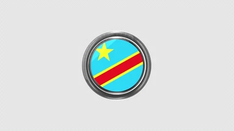 4K Rotating DR Congo Glass Flag Badge Icon Loop Transparent Background Stock Footage 336504516