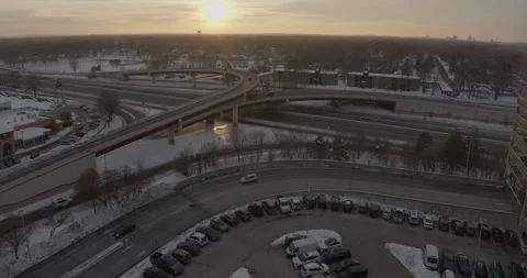 4K Rotating Drone Shot of Cedar and Killebrew Facing Sunset Bloomington MN Video stock 257417034